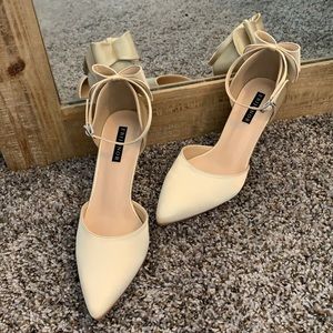 Satin High Heels With Ankle Strap & Bow